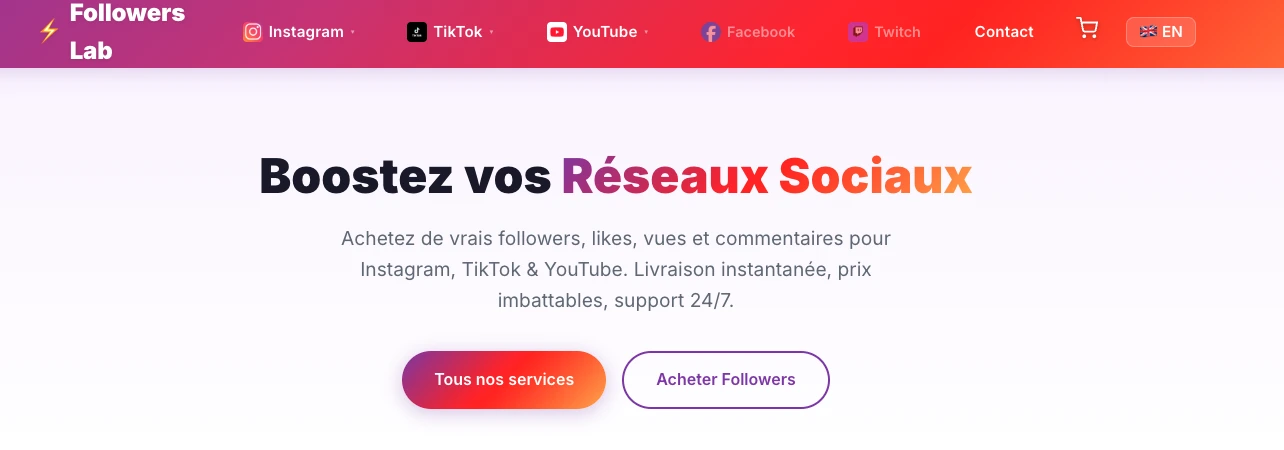 Interface de Followers-Lab pour acheter followers TikTok